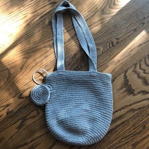 Taupe colored macramé shoulder bag